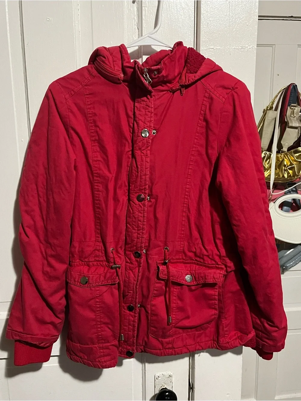 YMI Red Hooded Puffer Coat with Front Pockets